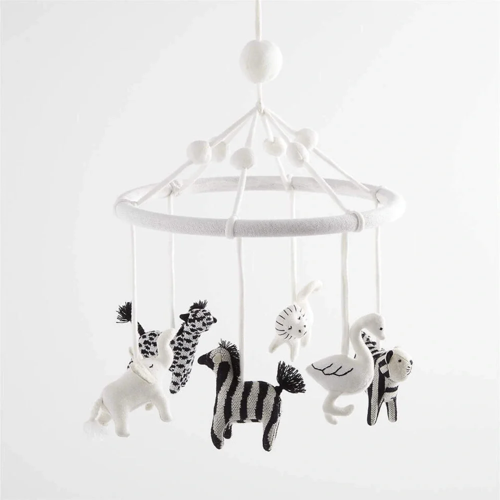 Crate & Barrel Baby Nursery safari animals mobile crib decor newborn neutral